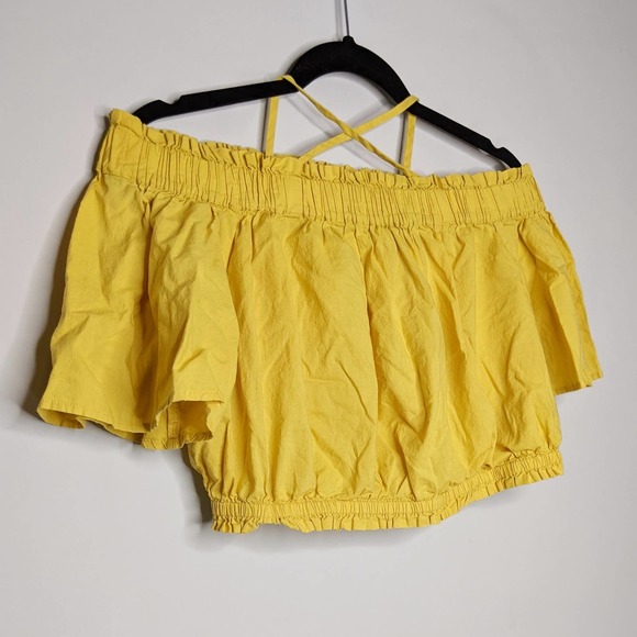 BP • Yellow Ruffle Off The Shoulder Crop Top Sz M - Picture 4 of 8